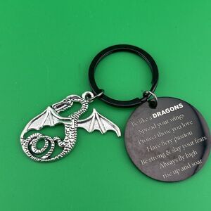 Silver Dragon Keychain with Motivational Quote Tag - Rise Up and Soar Gift